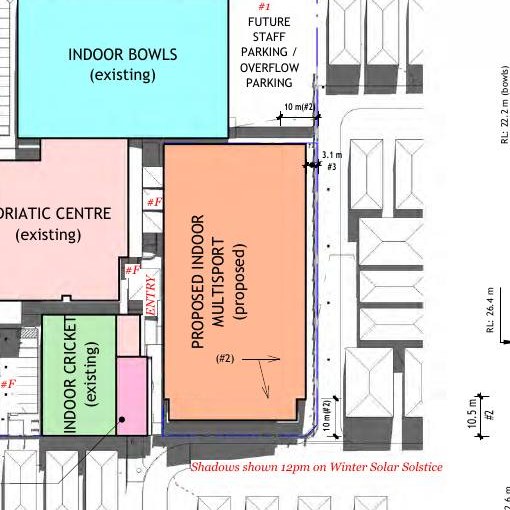 Cropped source region for Drawing A07 labels the proposed building as indoor multisport