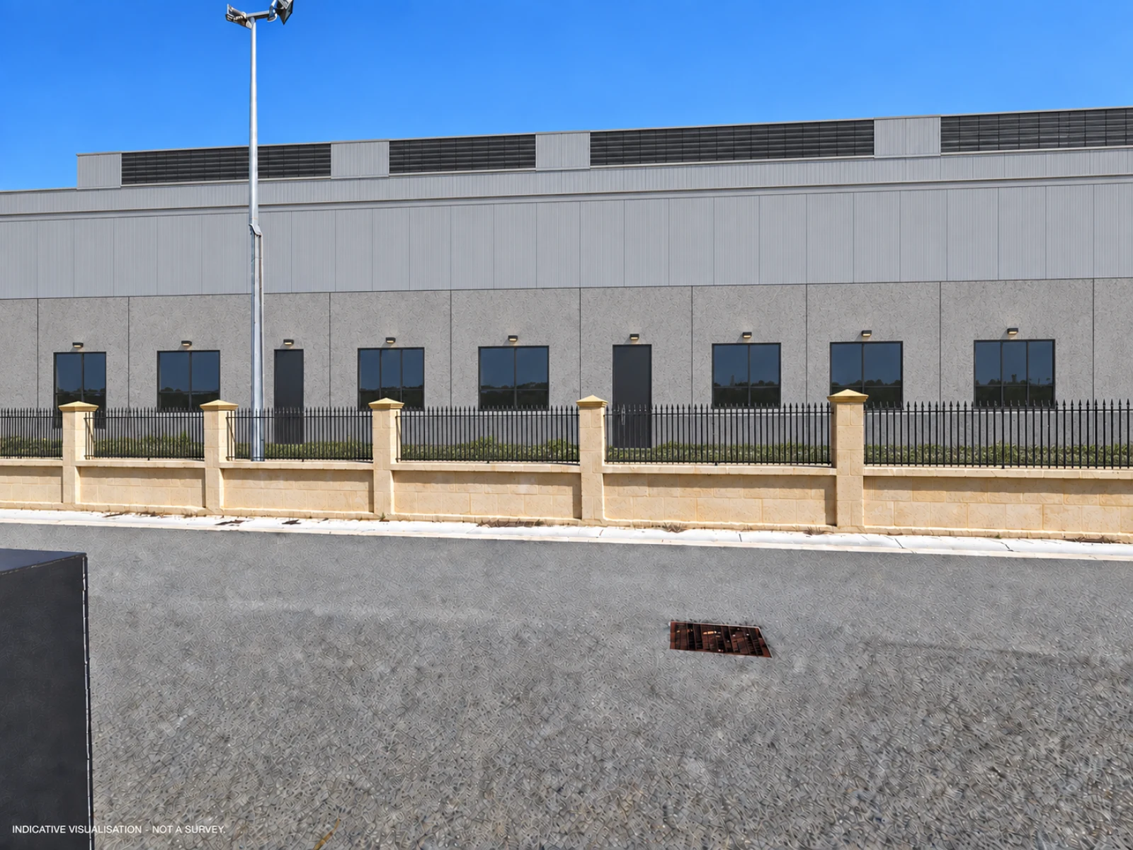 Indicative ground-level view with the proposed building added behind the existing boundary